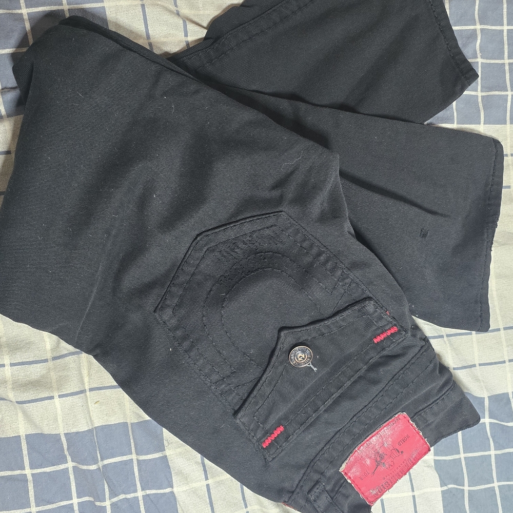 True Religion Black Jeans with Red Accents